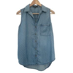 Velvet Heart Sleeveless Arrow Print Blue Tencel Shirt